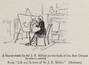 Croquis fait par Sir J E Millais au dos du premier chèque qu